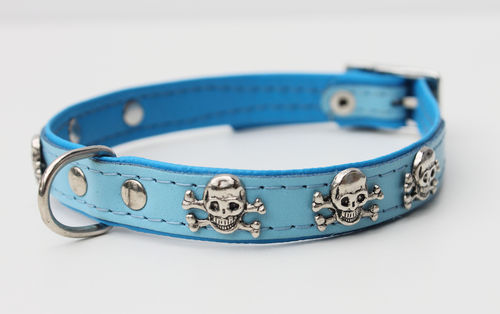 Hundehalsband Echtleder - BLUE SERIES - Scull - blau
