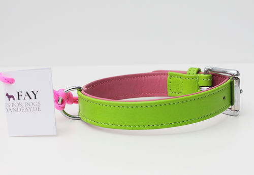 Hundehalsband Echtleder - GREEN SERIES - Ohne - grün/rosé