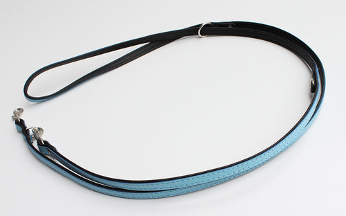 Hundeleine Echtleder - Flach - 2,20m - 3-fach verstellbar - hellblau/schwarz