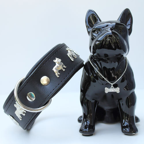 Hundehalsband Echtleder - BLACK SERIES - FrenchBull - schwarz/schwarz