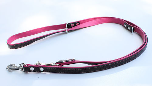 Hundeleine Echtleder - Flach - 2,20m - 3-fach / Style - schwarz-pink