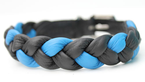 Hundehalsband Echtleder - Geflochten - schwarz/blau