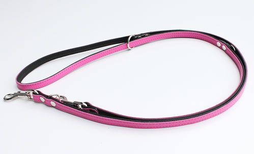Hundeleine Echtleder - Flach - 2,20m - 3-fach verstellbar - pink/schwarz