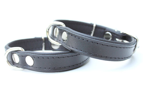 Hundehalsband Echtleder - 2cm breit - schwarz/schwarz