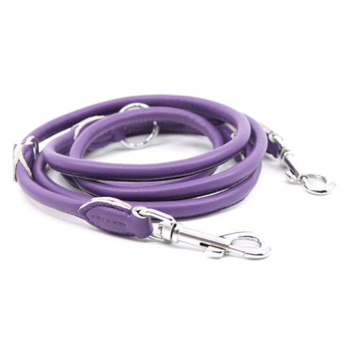 Leash round Real Leather - PURPLE