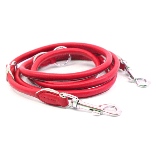Leash round Real Leather - DARK RED